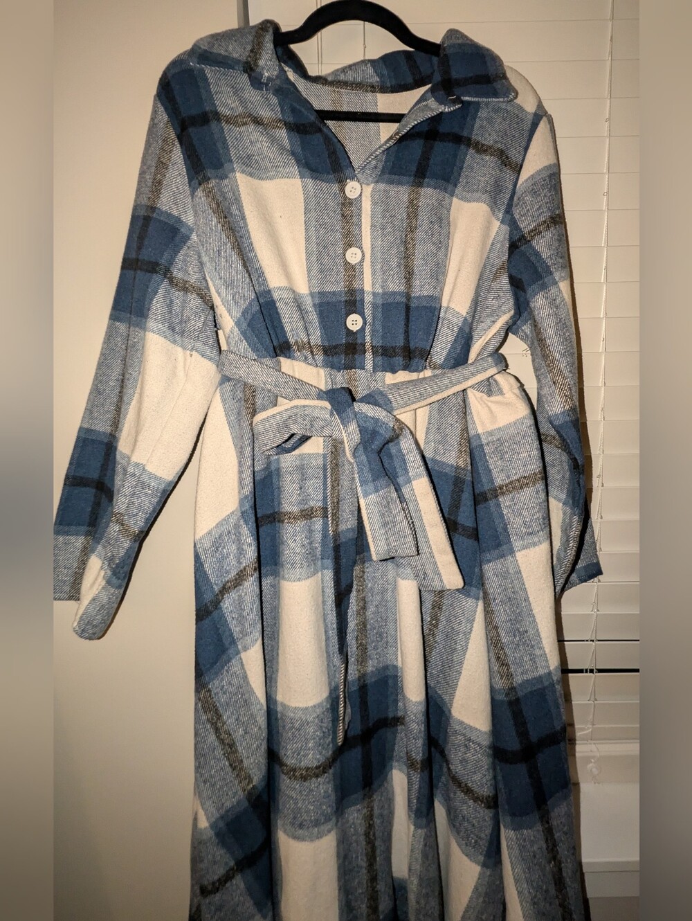 Women’s Blue & Cream Plaid Belted Dress